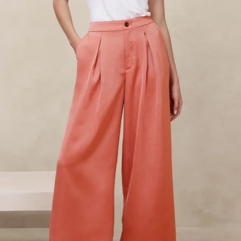 Banana Republic Satin Pleated Wide-Leg Pants